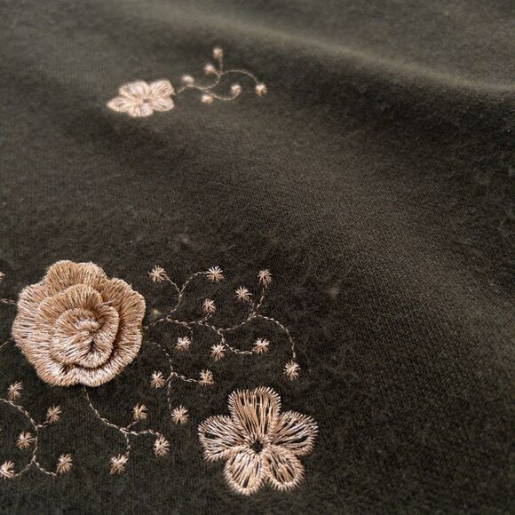 Forest Green Asymmetrical Knit Dress Gold Floral Embroidery Size M/L Fairycore - Picture 8 of 11